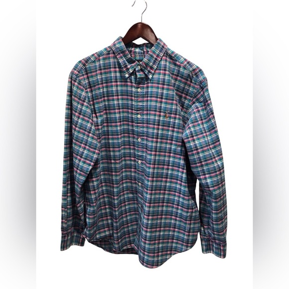 Ralph Lauren Men's XL Button Down Turquoise Multicolor Plaid Shirt Broadcloth LS - Picture 1 of 6